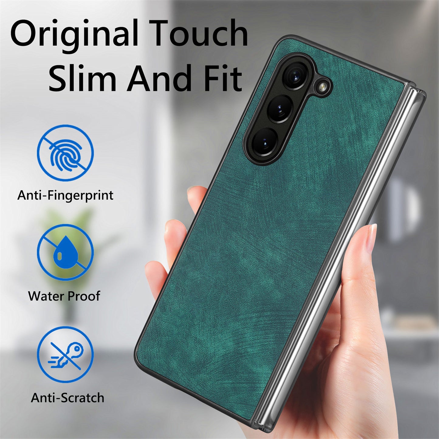 For Samsung Galaxy Z Fold6 5G Case Retro PU Leather Coated PC Folding Phone Cover - Green