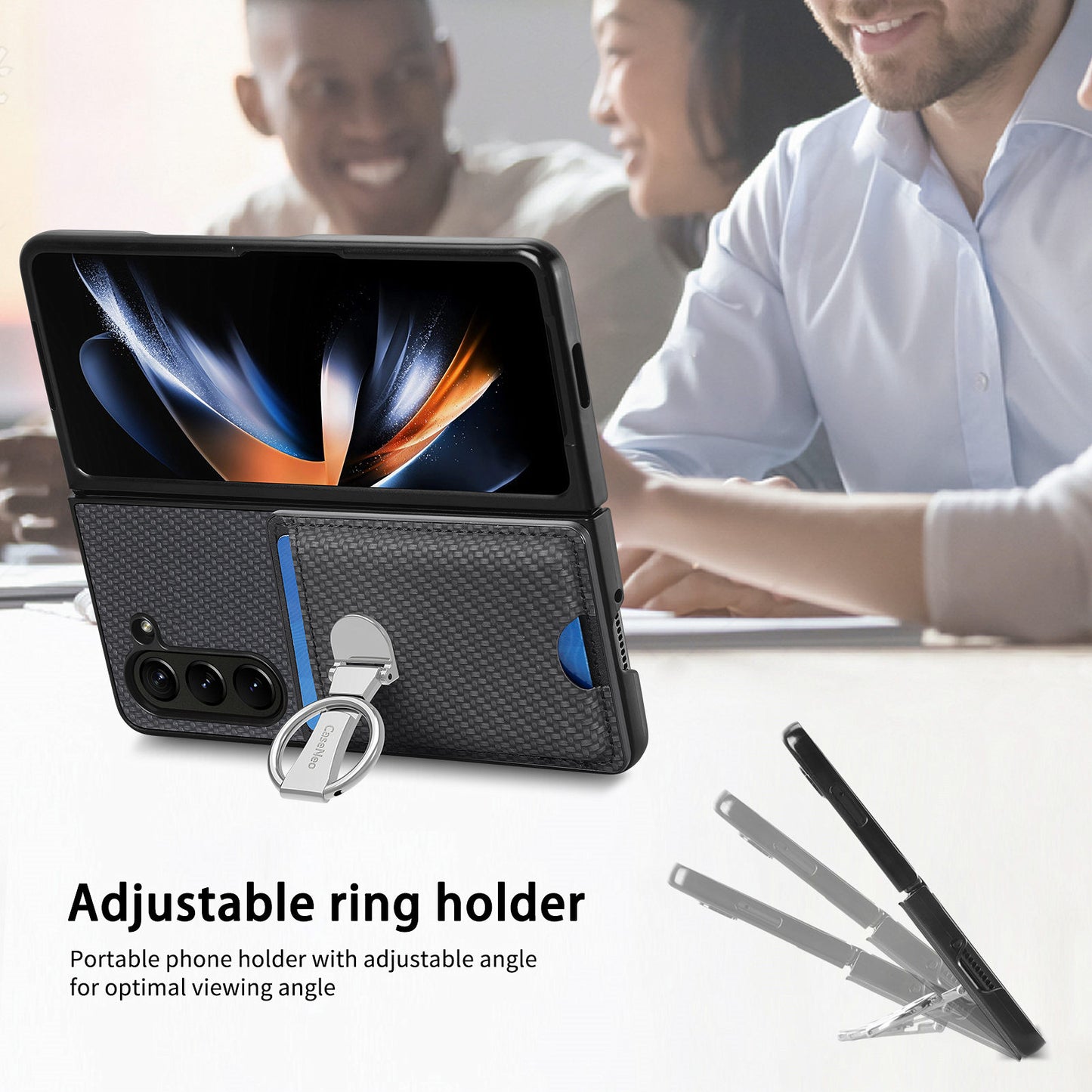 For Samsung Galaxy Z Fold6 5G Case Card Slot Carbon Fiber Texture Leather+PC Phone Cover - Black