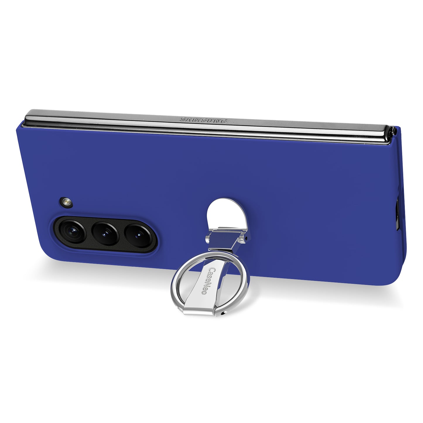 For Samsung Galaxy Z Fold6 5G Case Ring Holder PC Phone Cover with Tempered Glass Film - Dark Blue