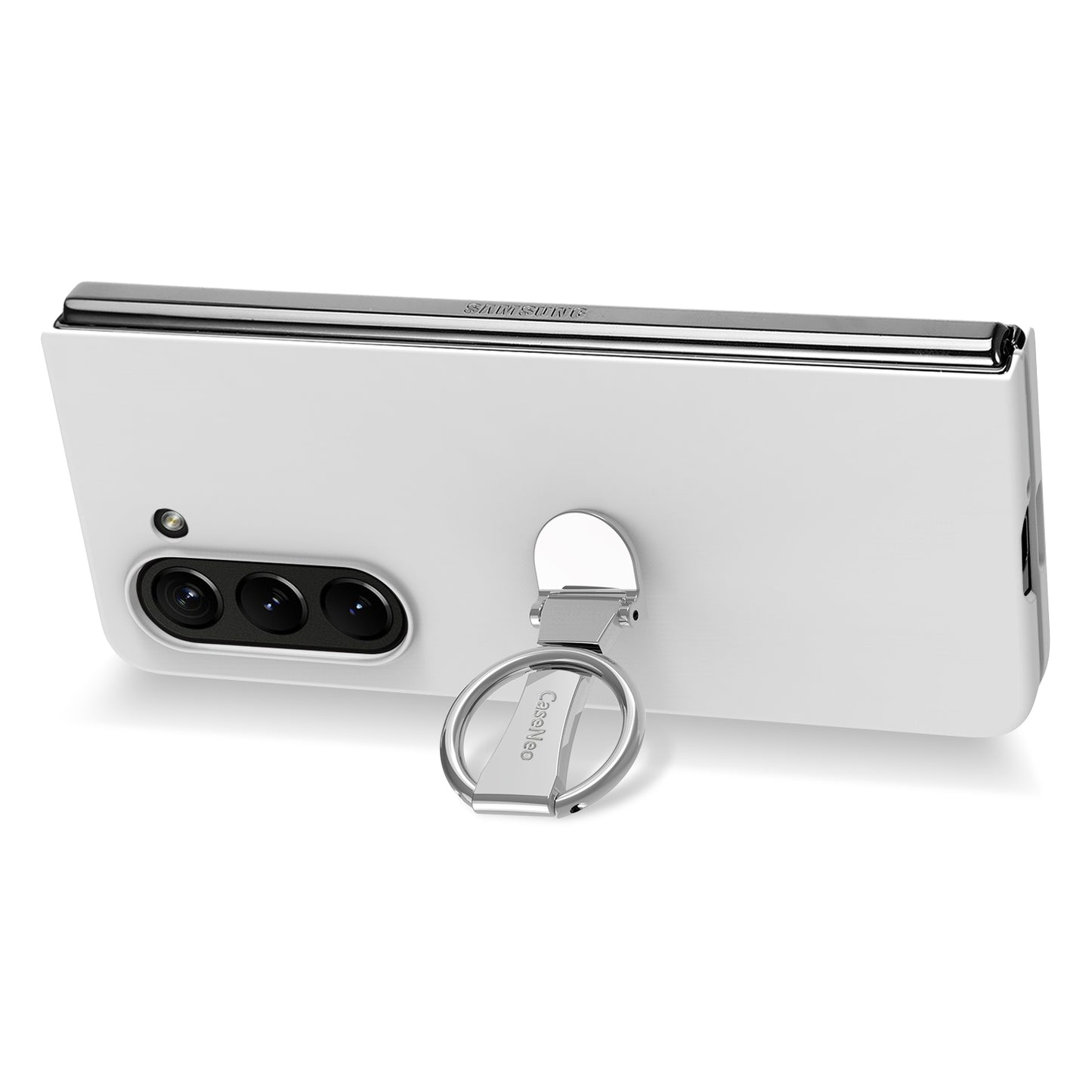 For Samsung Galaxy Z Fold6 5G Case Ring Holder PC Phone Cover with Tempered Glass Film - White