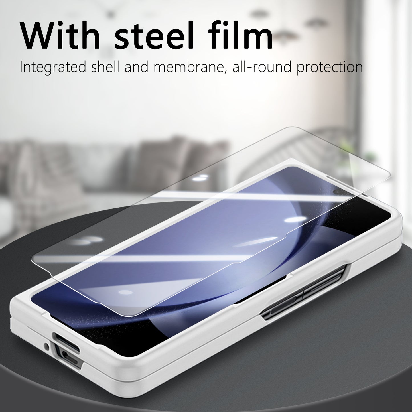 For Samsung Galaxy Z Fold6 5G Case Ring Holder PC Phone Cover with Tempered Glass Film - White