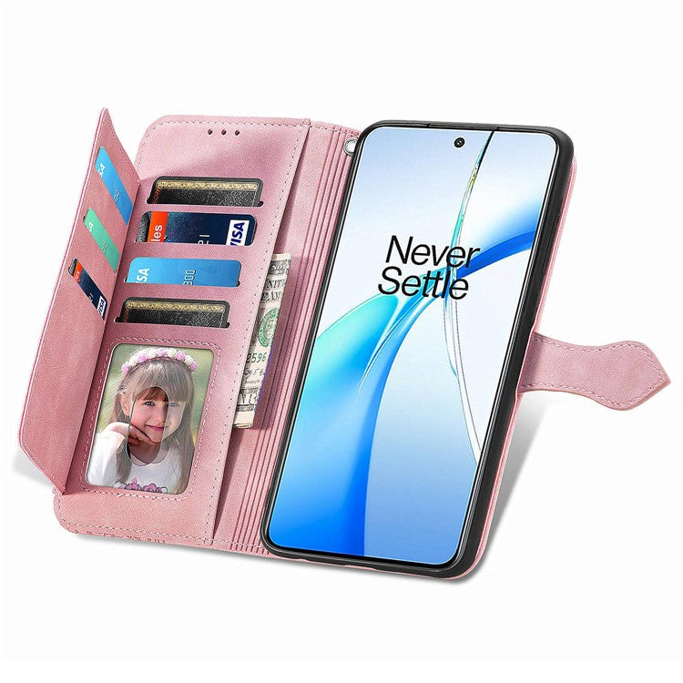 For OnePlus Nord CE4 5G Wallet Case Zipper Folio Leather Phone Cover Imprinted Floral - Pink