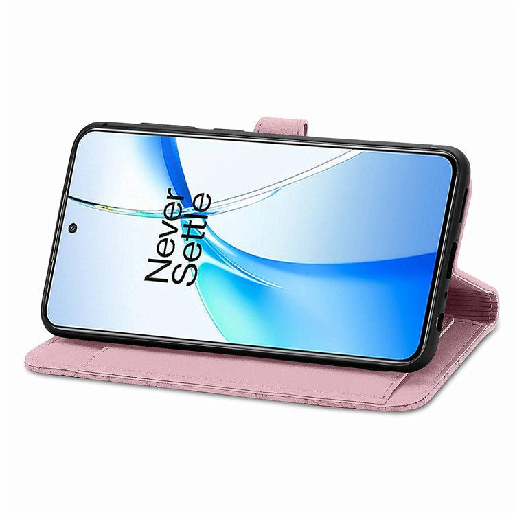 For OnePlus Nord CE4 5G Wallet Case Zipper Folio Leather Phone Cover Imprinted Floral - Pink