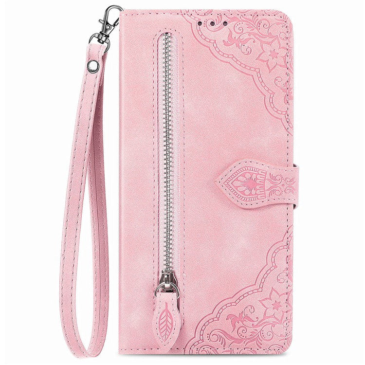 For OnePlus Nord CE4 5G Wallet Case Zipper Folio Leather Phone Cover Imprinted Floral - Pink