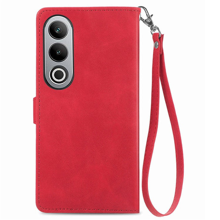 For OnePlus Nord CE4 5G Wallet Case Zipper Folio Leather Phone Cover Imprinted Floral - Red
