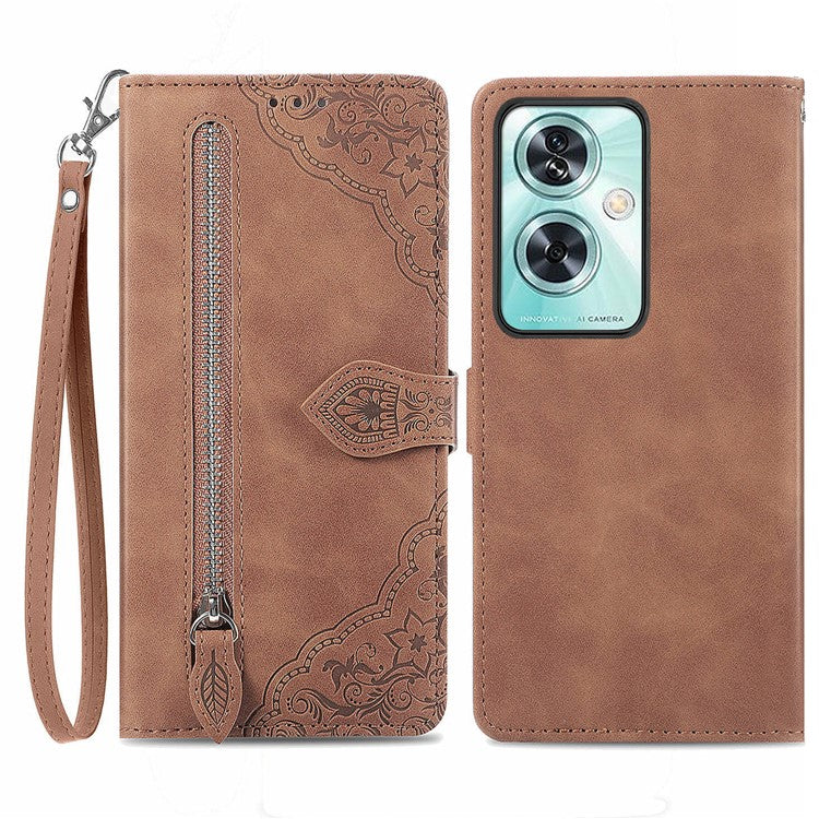 For OnePlus Nord N30 SE 5G Case Leather Floral Phone Cover Zipper Cash Pocket - Brown
