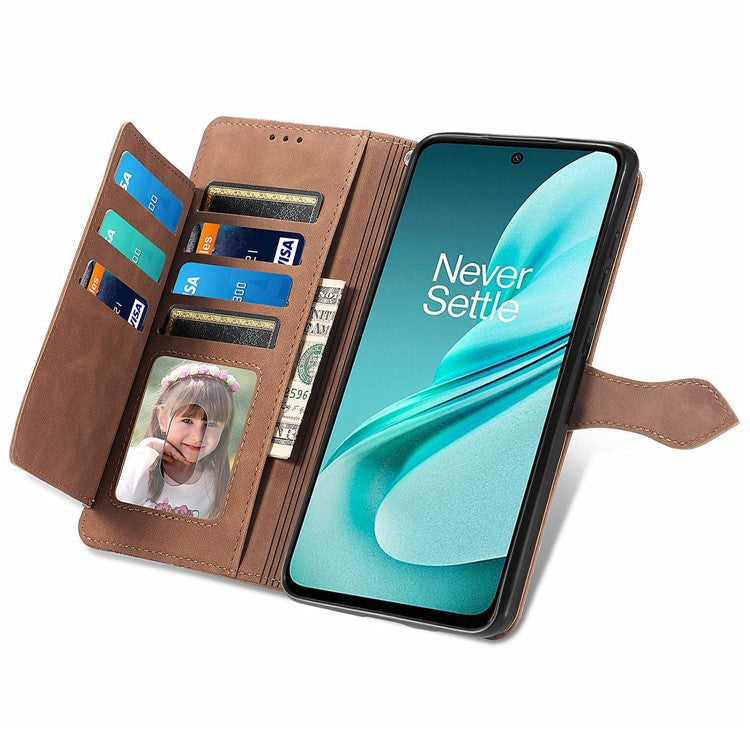 For OnePlus Nord N30 SE 5G Case Leather Floral Phone Cover Zipper Cash Pocket - Brown