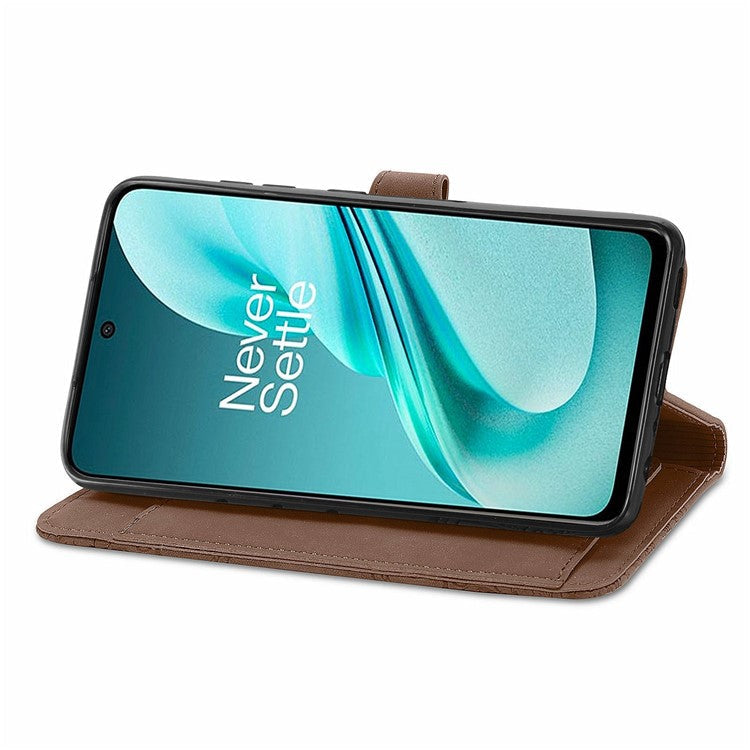 For OnePlus Nord N30 SE 5G Case Leather Floral Phone Cover Zipper Cash Pocket - Brown