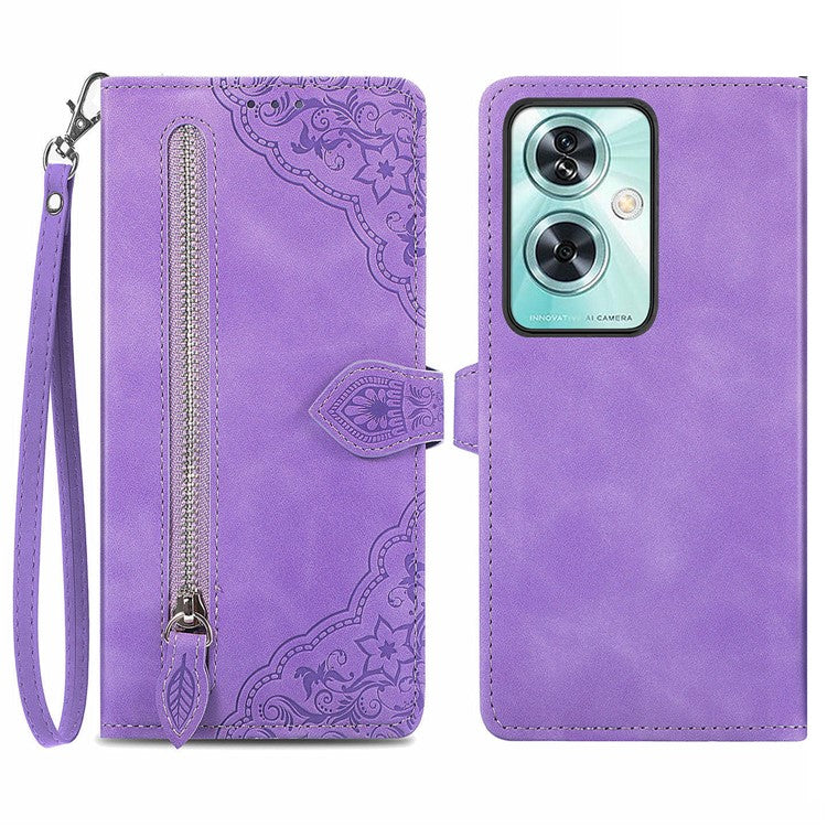 For OnePlus Nord N30 SE 5G Case Leather Floral Phone Cover Zipper Cash Pocket - Light Purple