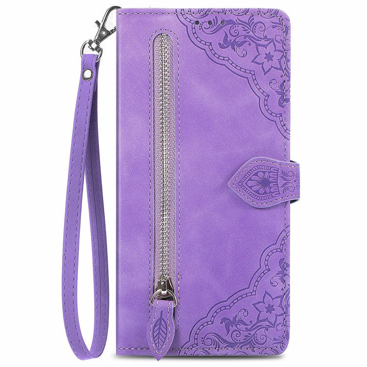 For OnePlus Nord N30 SE 5G Case Leather Floral Phone Cover Zipper Cash Pocket - Light Purple