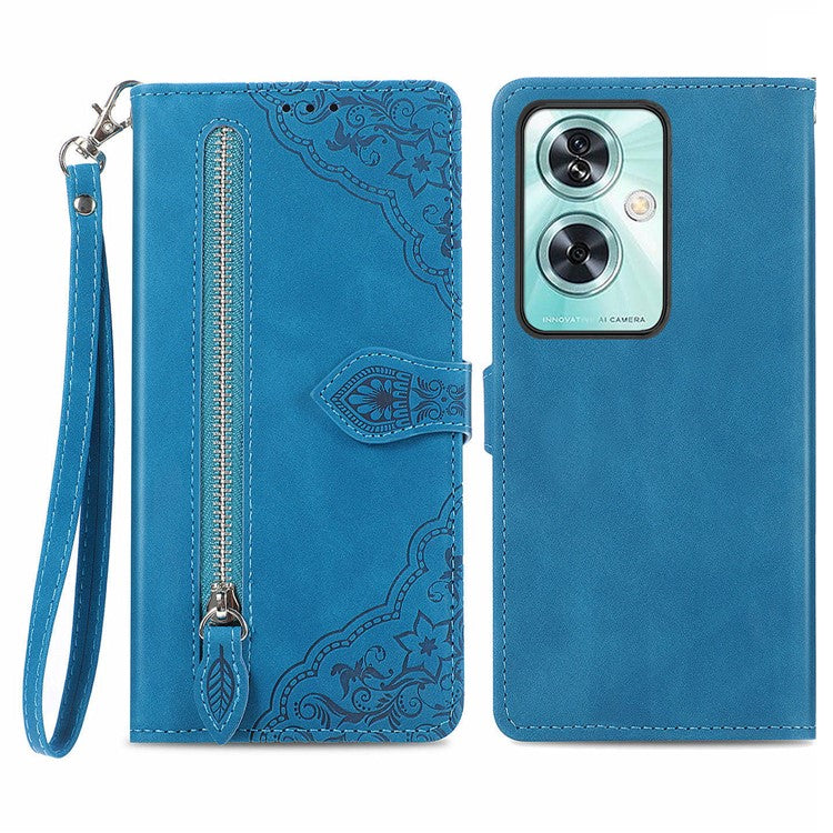 For OnePlus Nord N30 SE 5G Case Leather Floral Phone Cover Zipper Cash Pocket - Blue