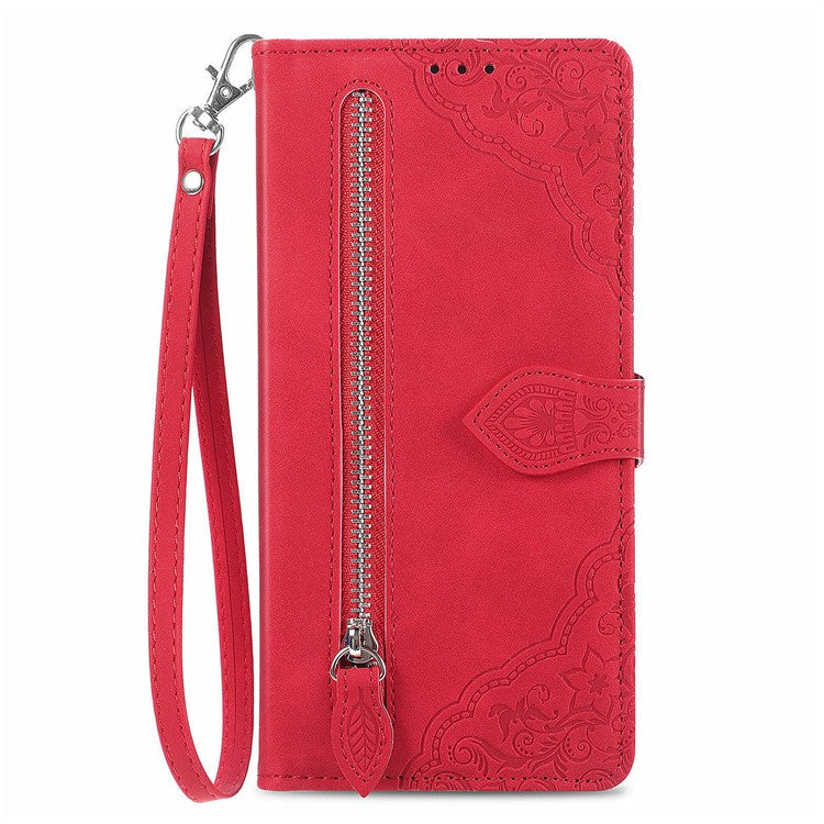 For OnePlus Nord N30 SE 5G Case Leather Floral Phone Cover Zipper Cash Pocket - Red