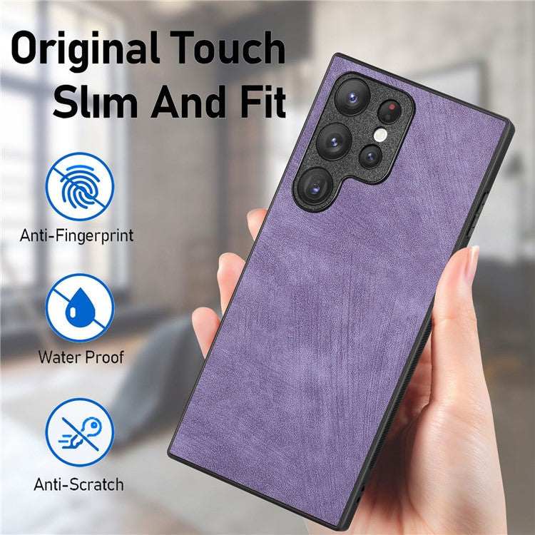 For Samsung Galaxy S24 Ultra Case Retro Slim Fit PU Leather Phone Back Cover - Purple