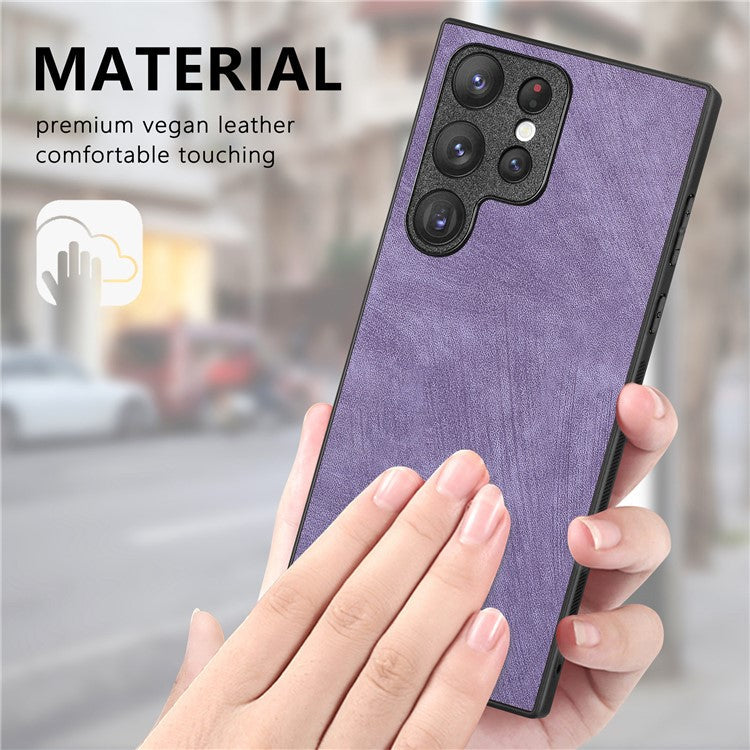 For Samsung Galaxy S24 Ultra Case Retro Slim Fit PU Leather Phone Back Cover - Purple