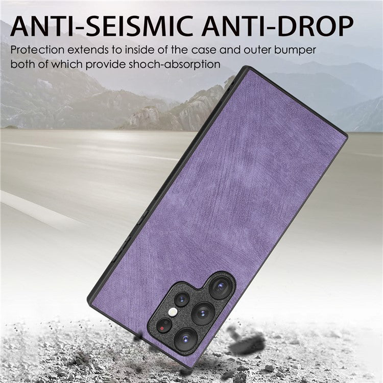 For Samsung Galaxy S24 Ultra Case Retro Slim Fit PU Leather Phone Back Cover - Purple