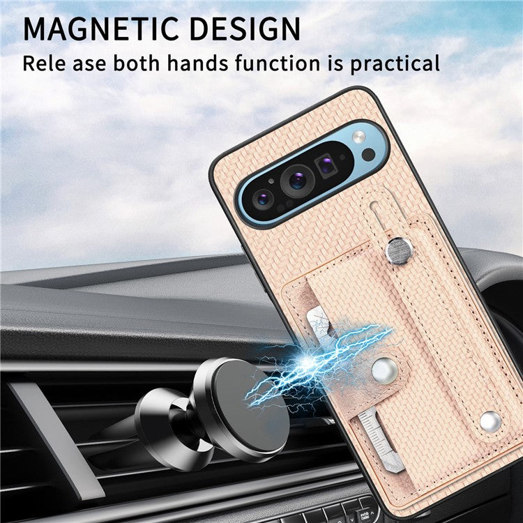 C1-01 For Google Pixel 9 Case Card Holder Kickstand PU Leather Back Phone Cover - Khaki