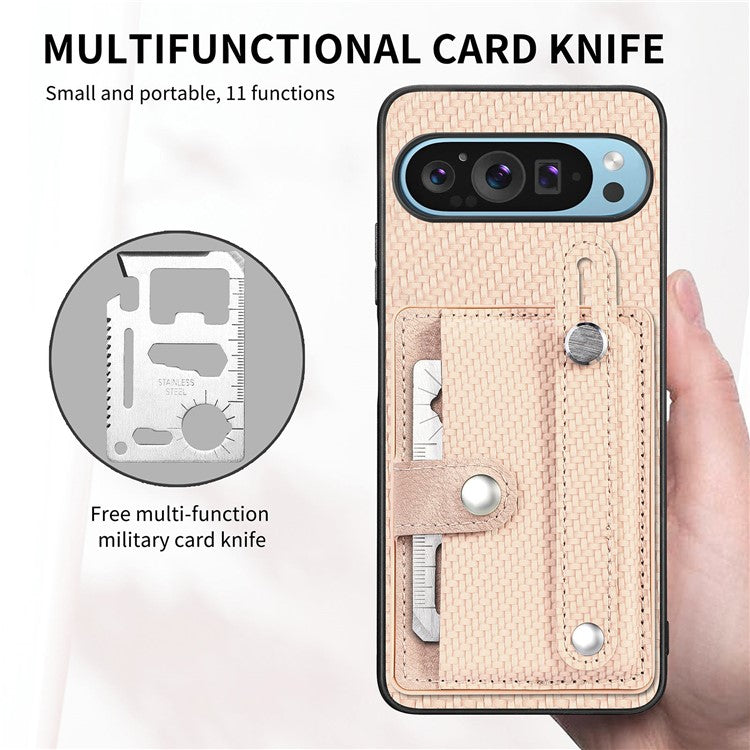 C1-01 For Google Pixel 9 Case Card Holder Kickstand PU Leather Back Phone Cover - Khaki