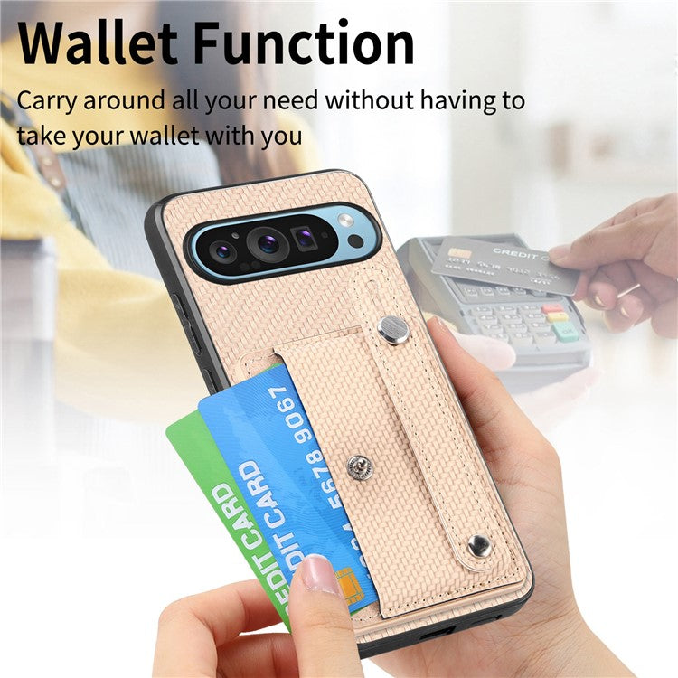 C1-01 For Google Pixel 9 Case Card Holder Kickstand PU Leather Back Phone Cover - Khaki