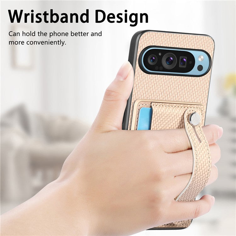 C1-01 For Google Pixel 9 Case Card Holder Kickstand PU Leather Back Phone Cover - Khaki