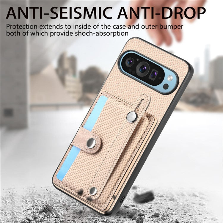 C1-01 For Google Pixel 9 Case Card Holder Kickstand PU Leather Back Phone Cover - Khaki