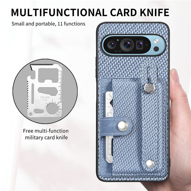 C1-01 For Google Pixel 9 Case Card Holder Kickstand PU Leather Back Phone Cover - Blue