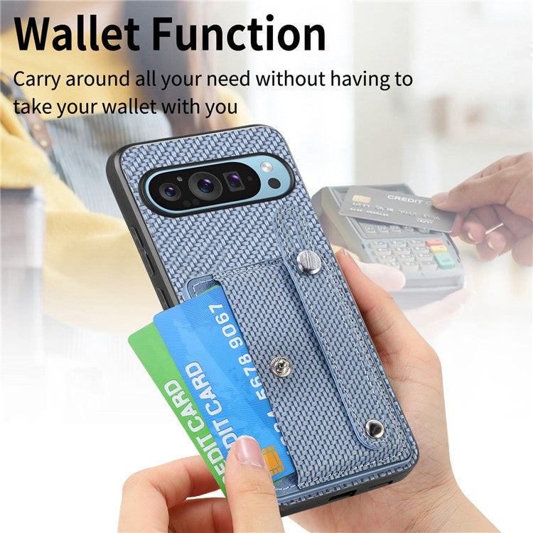 C1-01 For Google Pixel 9 Case Card Holder Kickstand PU Leather Back Phone Cover - Blue