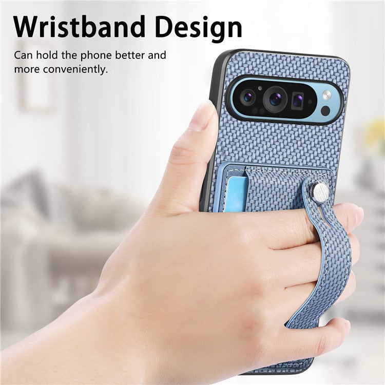 C1-01 For Google Pixel 9 Case Card Holder Kickstand PU Leather Back Phone Cover - Blue