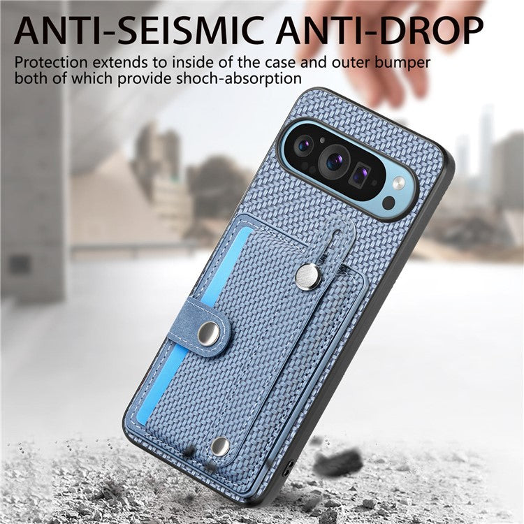 C1-01 For Google Pixel 9 Case Card Holder Kickstand PU Leather Back Phone Cover - Blue