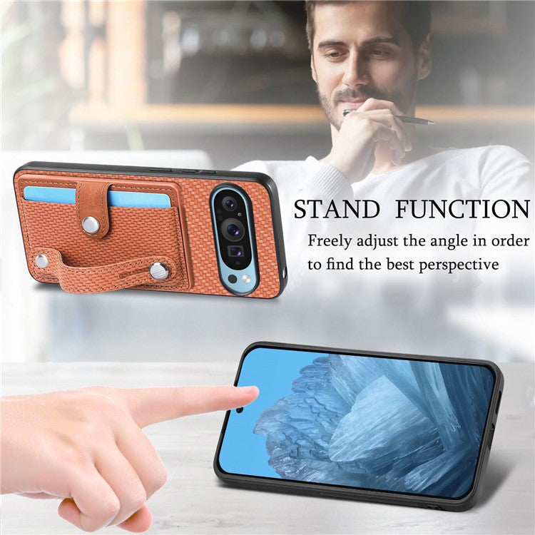 C1-01 For Google Pixel 9 Case Card Holder Kickstand PU Leather Back Phone Cover - Brown