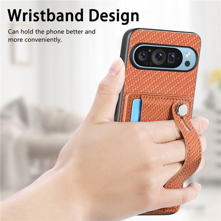 C1-01 For Google Pixel 9 Case Card Holder Kickstand PU Leather Back Phone Cover - Brown