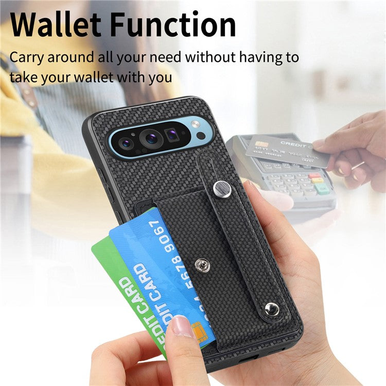 C1-01 For Google Pixel 9 Case Card Holder Kickstand PU Leather Back Phone Cover - Black