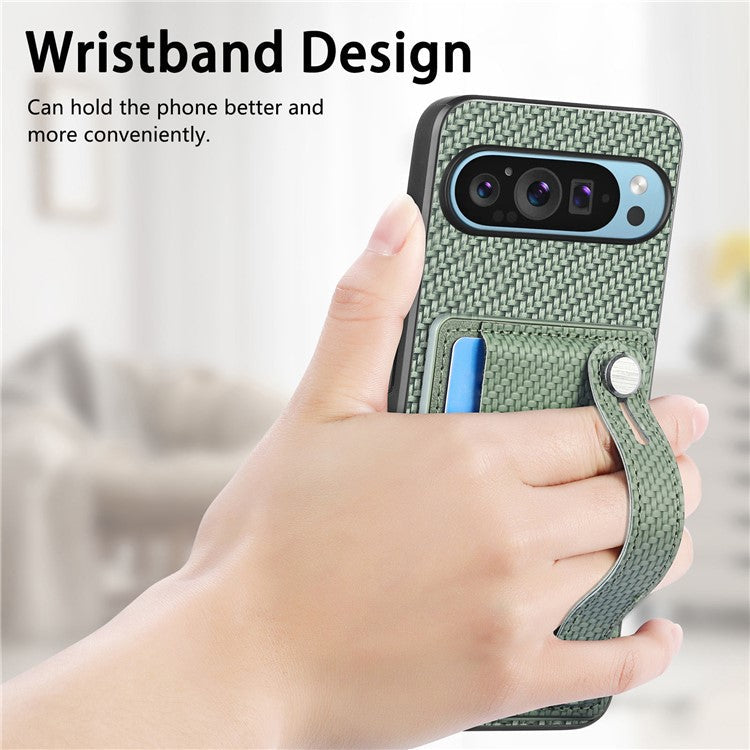 C1-01 For Google Pixel 9 Case Card Holder Kickstand PU Leather Back Phone Cover - Green
