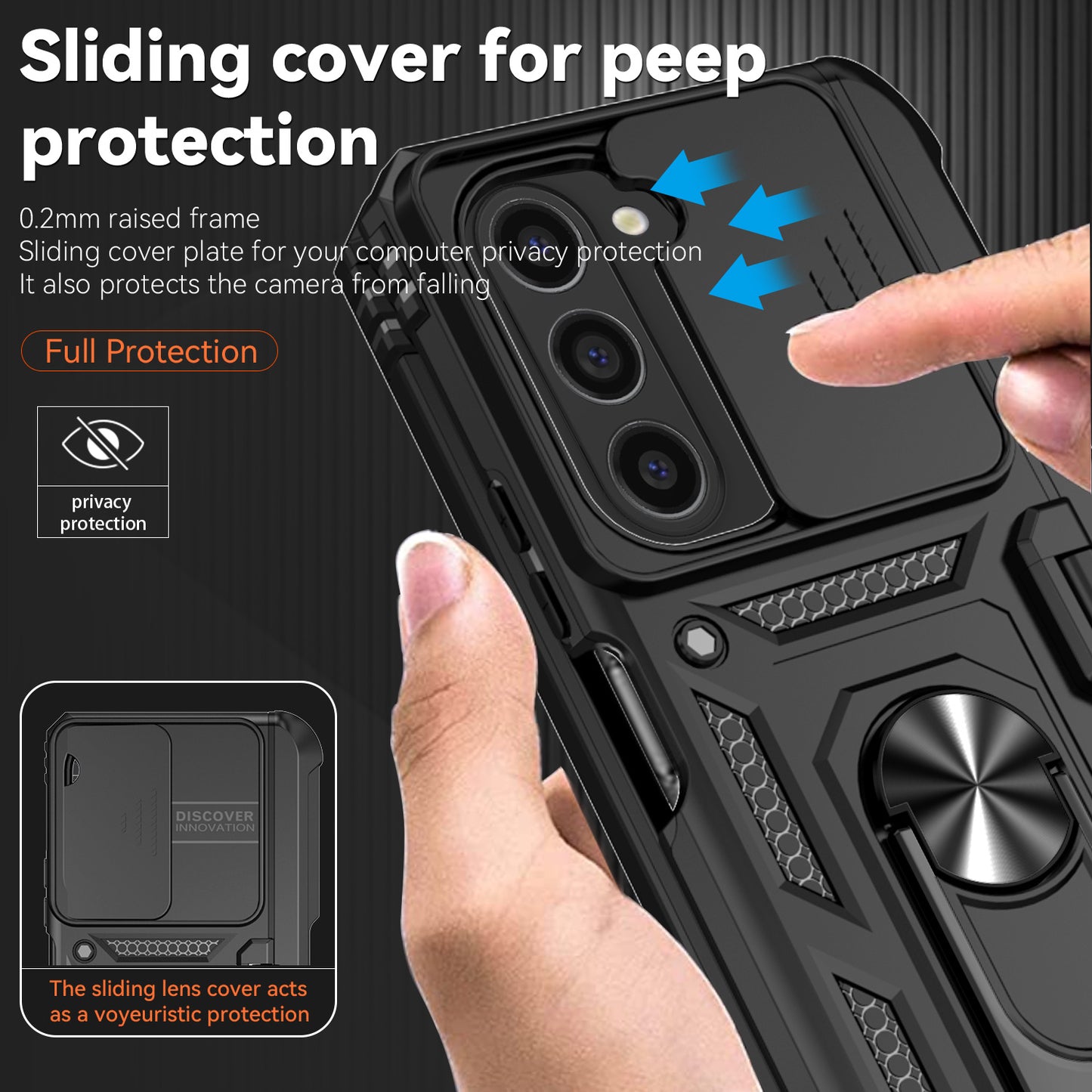 For Samsung Galaxy Z Fold6 5G Case Camera Protection PC+TPU Phone Cover Finger Ring Holder Kickstand - Black