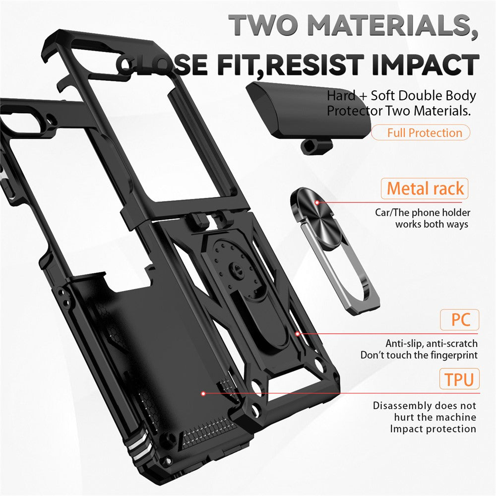 For Samsung Galaxy Z Flip7 FE 5G / Z Flip6 5G Case Lens Protection PC TPU Phone Cover Anti-Drop Ring Holder - Black