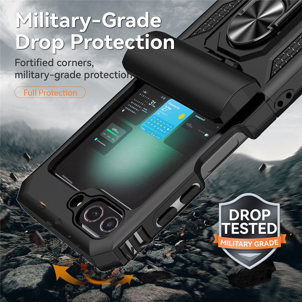 For Samsung Galaxy Z Flip7 FE 5G / Z Flip6 5G Case Lens Protection PC TPU Phone Cover Anti-Drop Ring Holder - Black