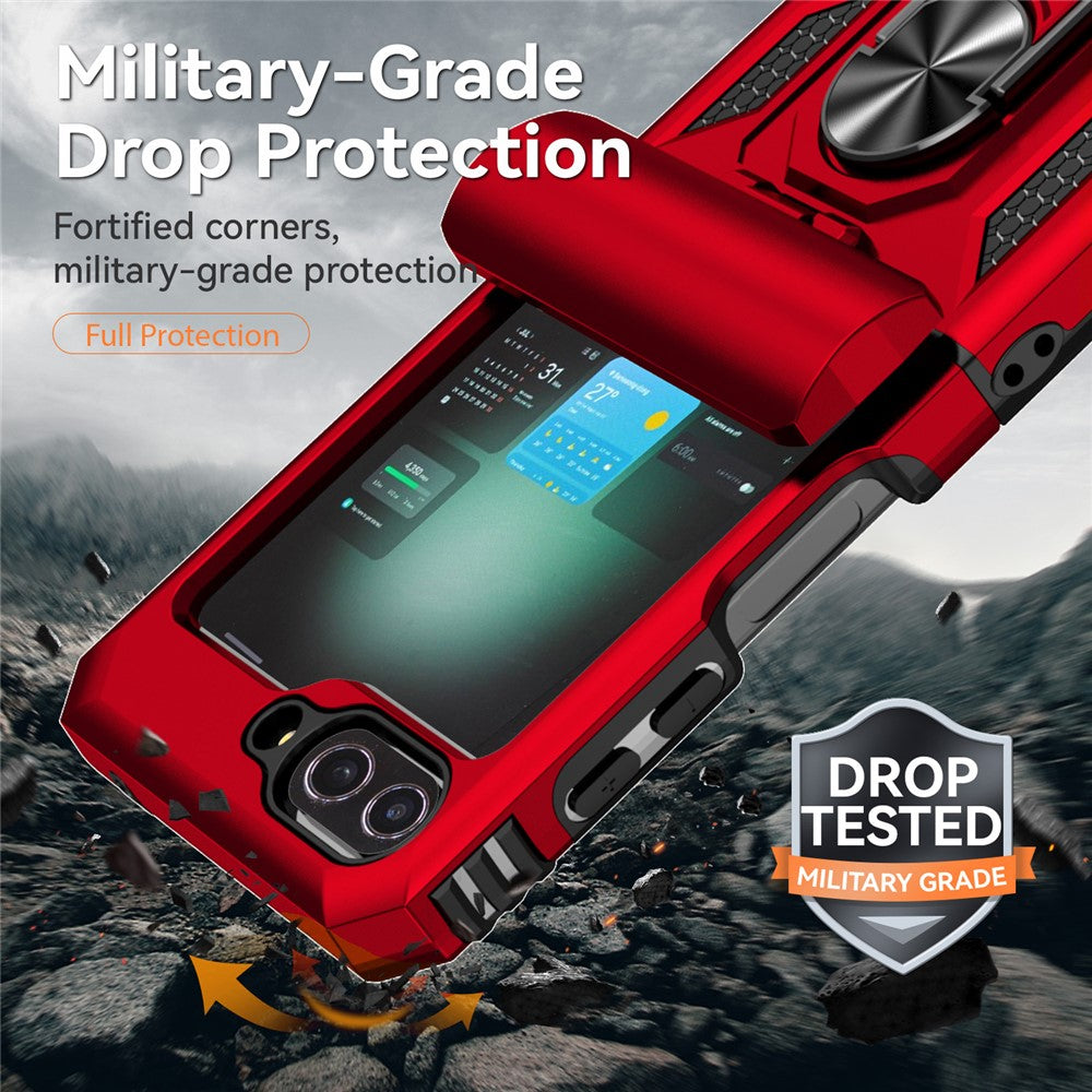 For Samsung Galaxy Z Flip7 FE 5G / Z Flip6 5G Case Lens Protection PC TPU Phone Cover Anti-Drop Ring Holder - Red