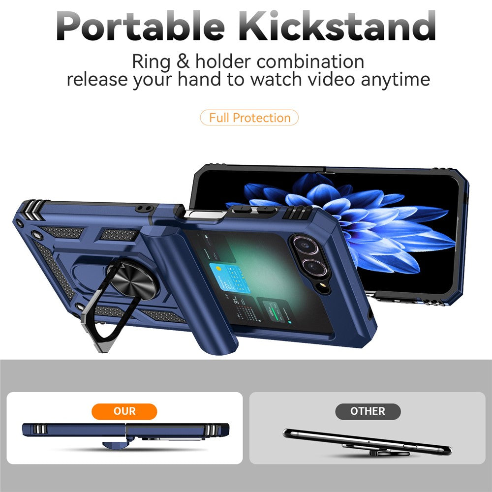 For Samsung Galaxy Z Flip7 FE 5G / Z Flip6 5G Case Lens Protection PC TPU Phone Cover Anti-Drop Ring Holder - Blue