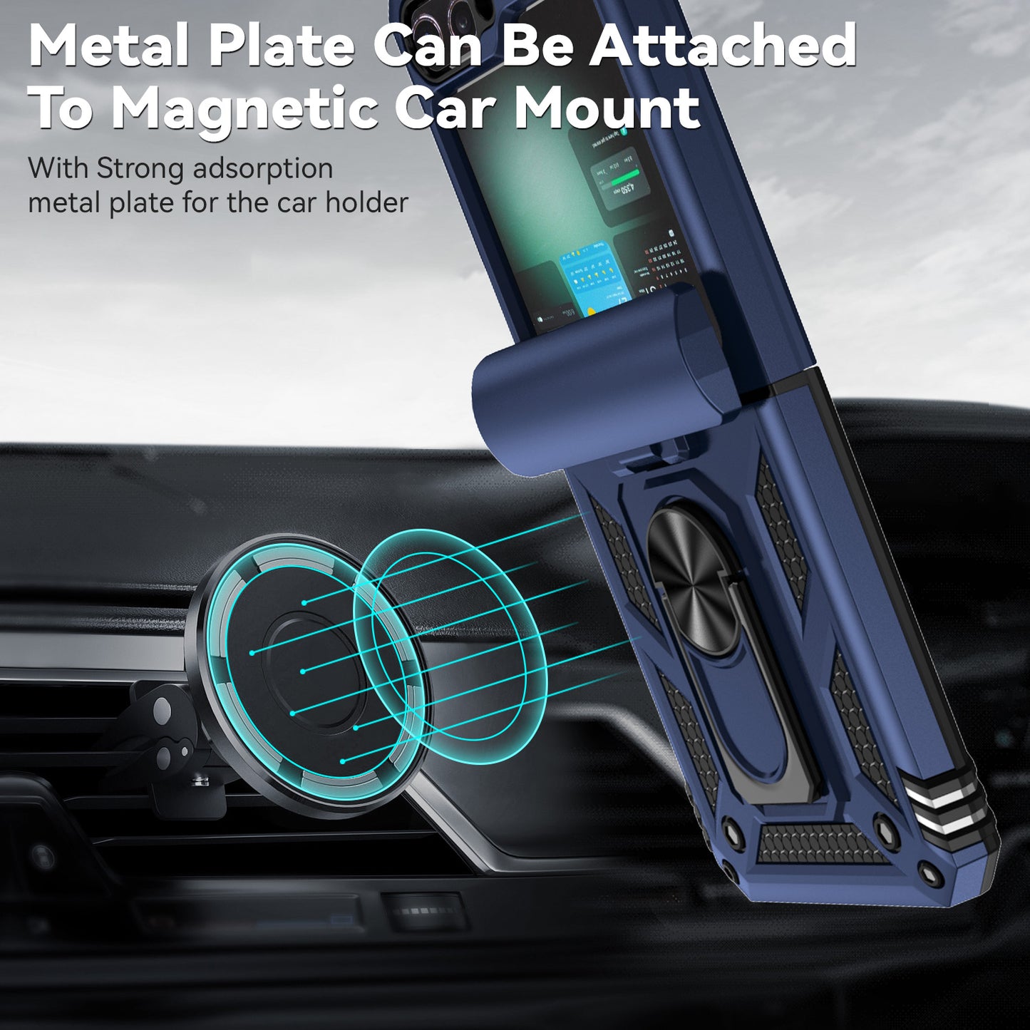 For Samsung Galaxy Z Flip6 5G Case Lens Protection PC TPU Phone Cover Anti-Drop Ring Holder - Blue