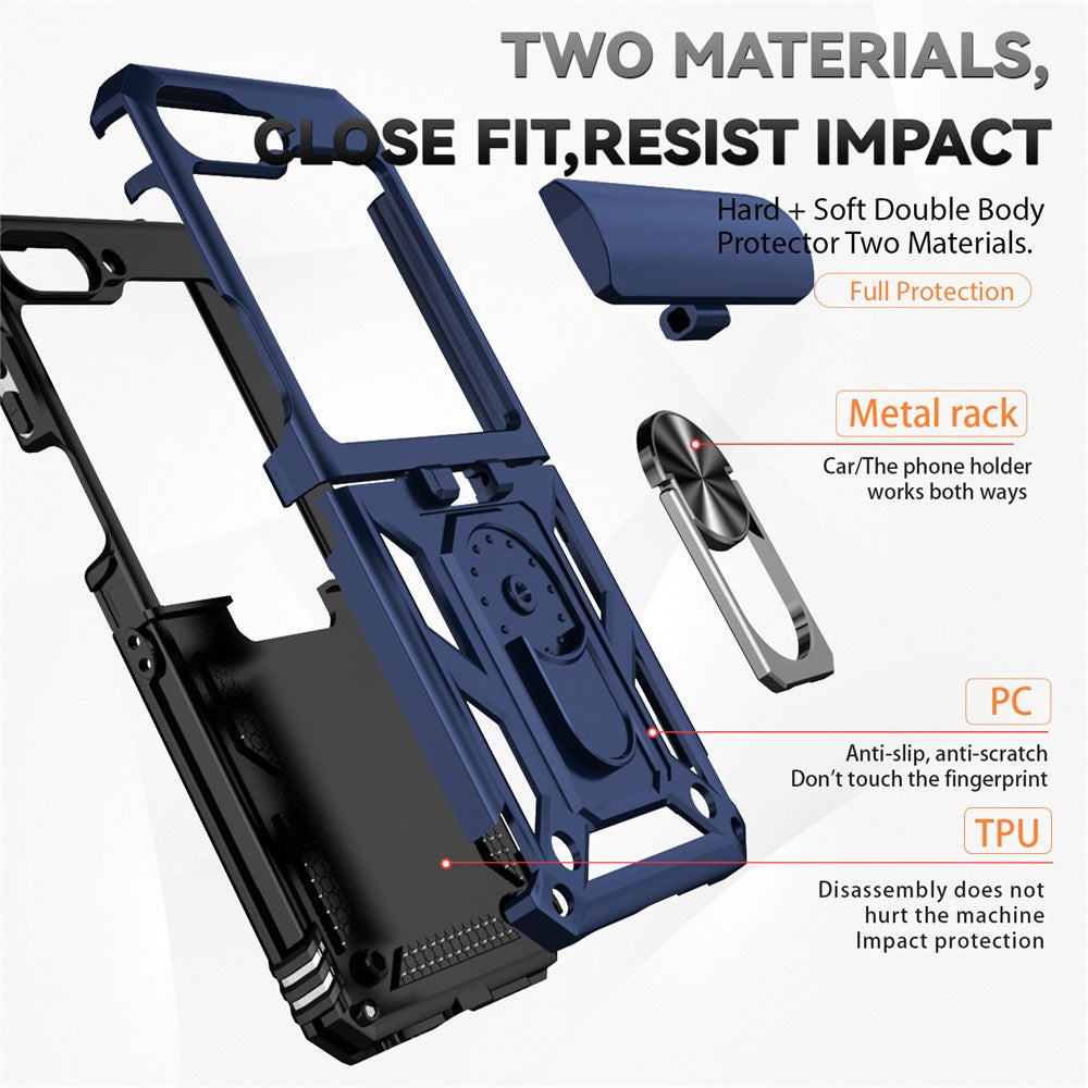 For Samsung Galaxy Z Flip7 FE 5G / Z Flip6 5G Case Lens Protection PC TPU Phone Cover Anti-Drop Ring Holder - Blue