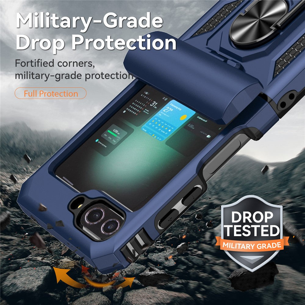 For Samsung Galaxy Z Flip7 FE 5G / Z Flip6 5G Case Lens Protection PC TPU Phone Cover Anti-Drop Ring Holder - Blue