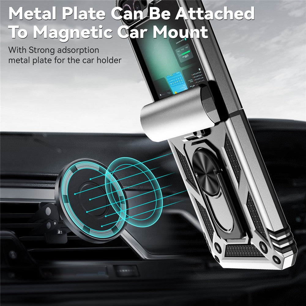For Samsung Galaxy Z Flip7 FE 5G / Z Flip6 5G Case Lens Protection PC TPU Phone Cover Anti-Drop Ring Holder - Silver