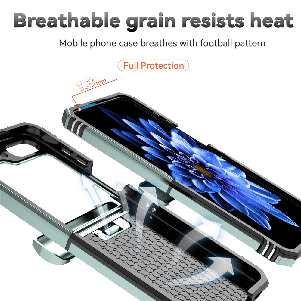 For Samsung Galaxy Z Flip7 FE 5G / Z Flip6 5G Case Lens Protection PC TPU Phone Cover Anti-Drop Ring Holder - Blackish Green