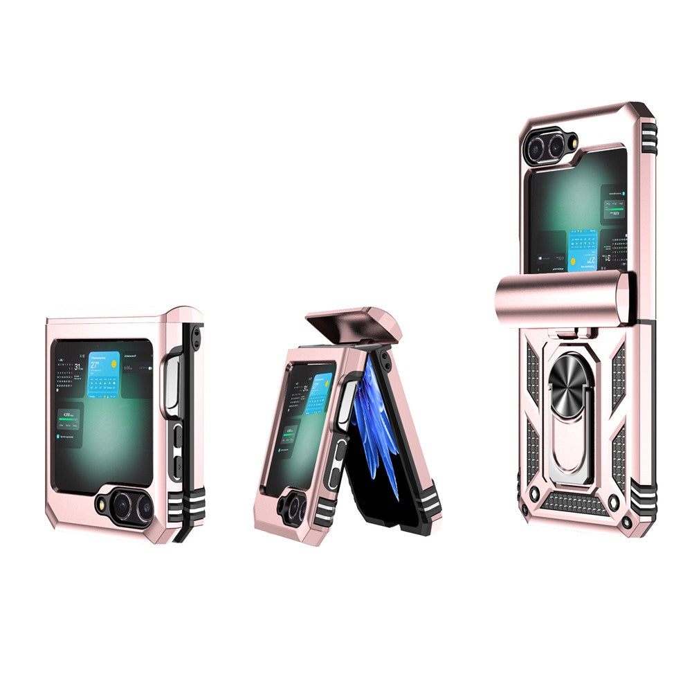 For Samsung Galaxy Z Flip7 FE 5G / Z Flip6 5G Case Lens Protection PC TPU Phone Cover Anti-Drop Ring Holder - Rose Gold