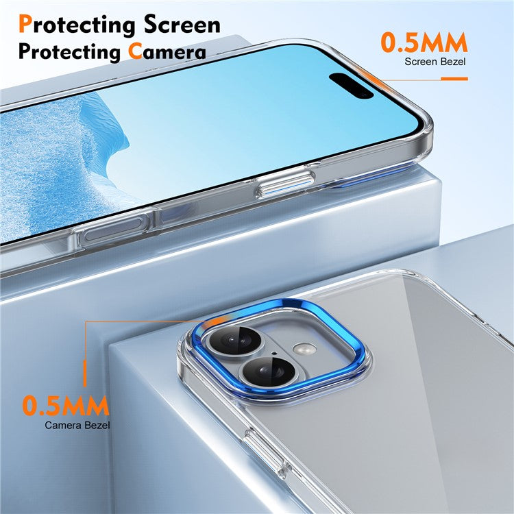 For iPhone 16 Plus Clear Phone Case Hard PC Anti-Scratch Mobile Phone Back Cover - Blue