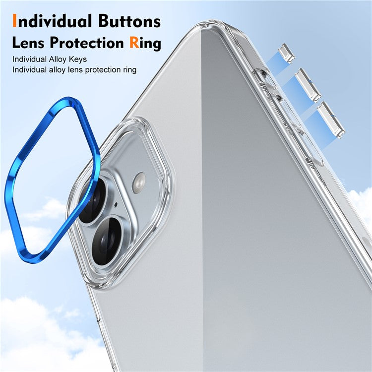 For iPhone 16 Plus Clear Phone Case Hard PC Anti-Scratch Mobile Phone Back Cover - Blue