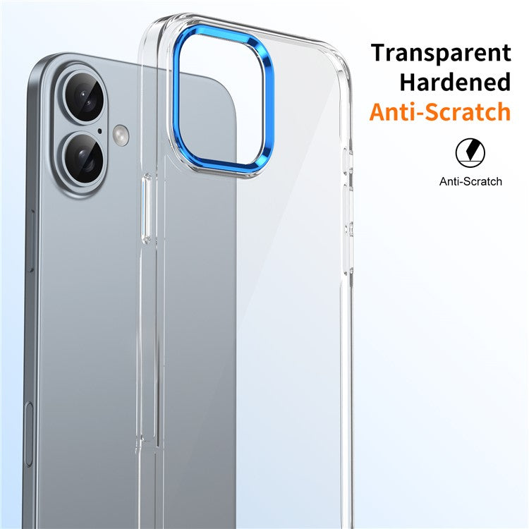 For iPhone 16 Plus Clear Phone Case Hard PC Anti-Scratch Mobile Phone Back Cover - Blue