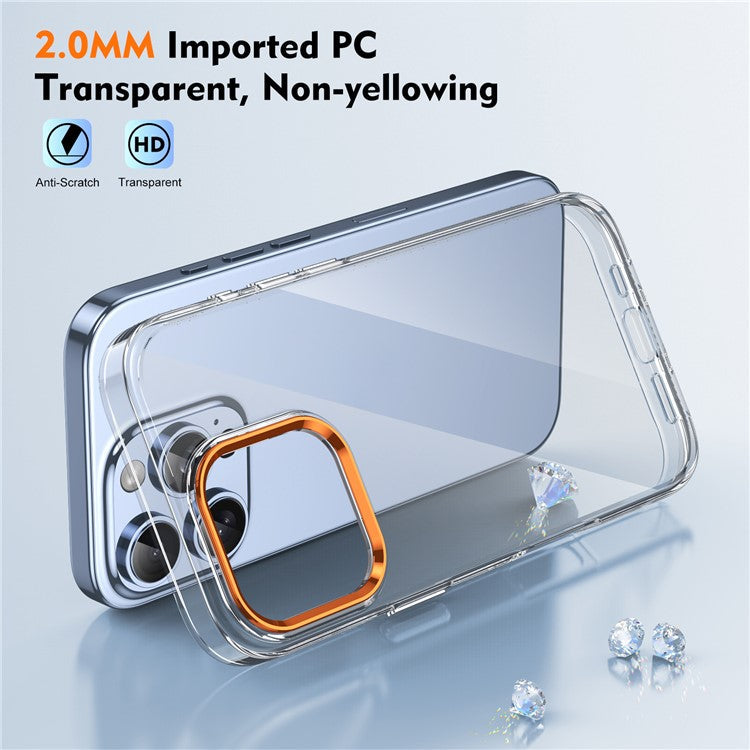 For iPhone 16 Pro Clear Phone Case Hard PC Anti-Scratch Mobile Phone Back Cover - Orange