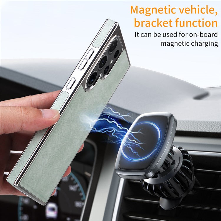 For Samsung Galaxy S23 Ultra Magnetic Case PU Leather Back Cover Compatible with MagSafe - White
