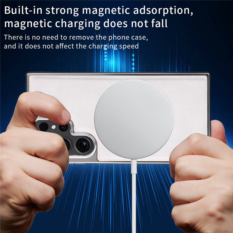 For Samsung Galaxy S23 Ultra Magnetic Case PU Leather Back Cover Compatible with MagSafe - White
