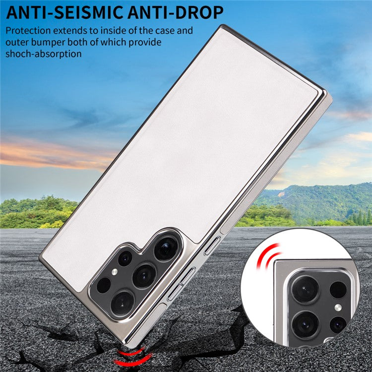 For Samsung Galaxy S23 Ultra Magnetic Case PU Leather Back Cover Compatible with MagSafe - White